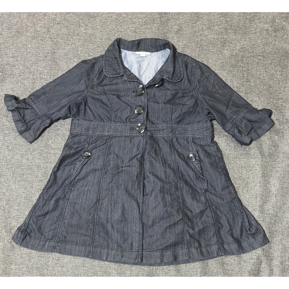 Dressbarn Womens XL Denim Jacket Empire Waist Peplum Ruffle Sleeve Dark Wash